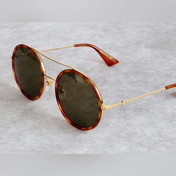 Gucci Gg0061s Round Metal Framed Sunglasses Brown Green Lense - Picture 3 of 12
